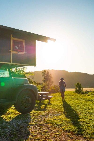 Golden Bay Jester House truck sunset