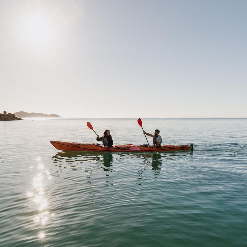 Zero carbon couple kayaking MSK Abel Tasman