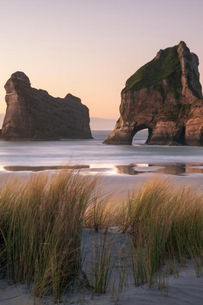 Wharariki Beach at sunset