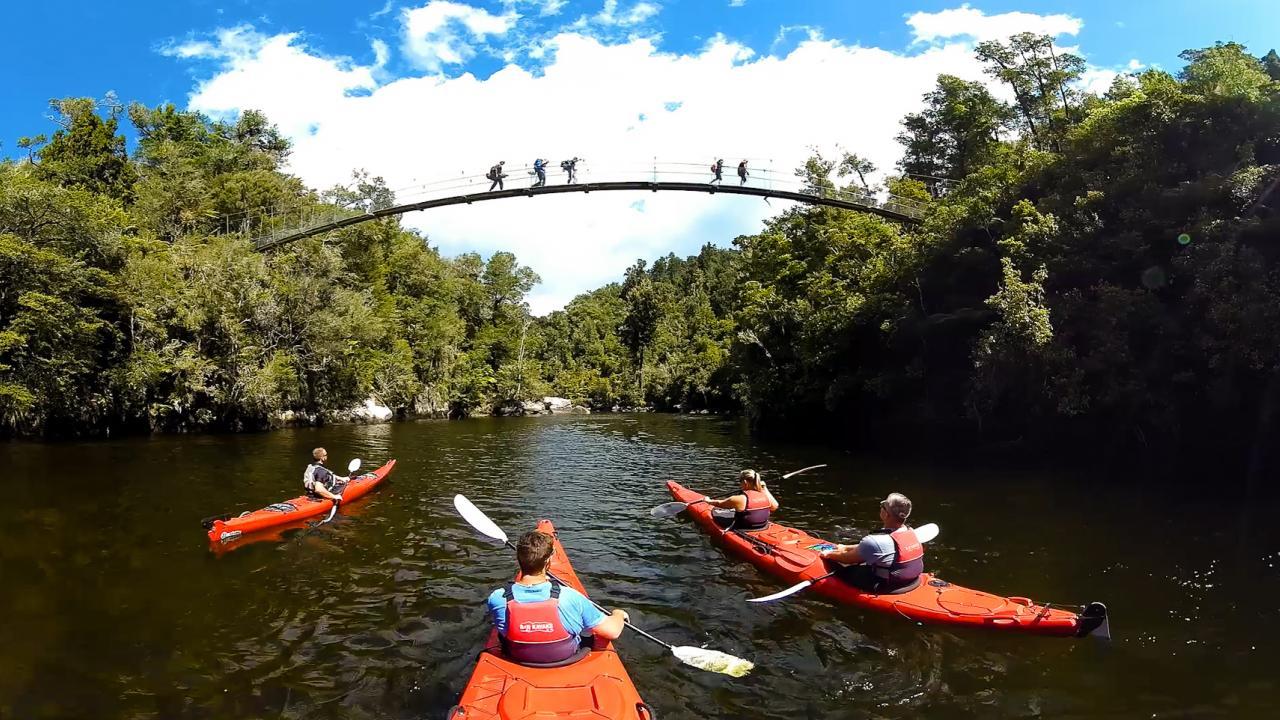 Falls river swing bridge in the Abel Tasman