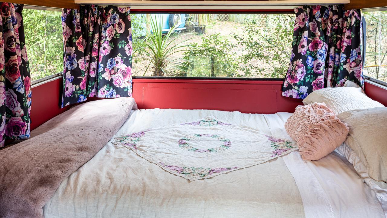 Super comfortable luxury retro caravan Ruby as second bedroom.