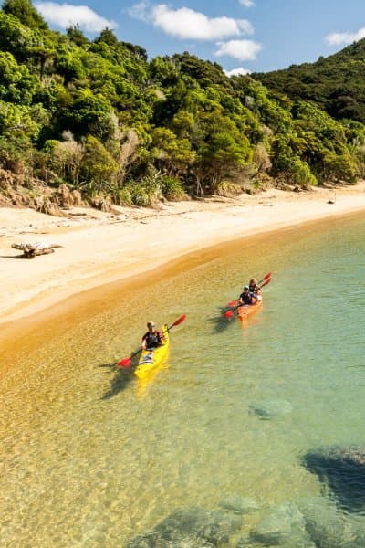 Kayak through golden beaches and sheltered coves.