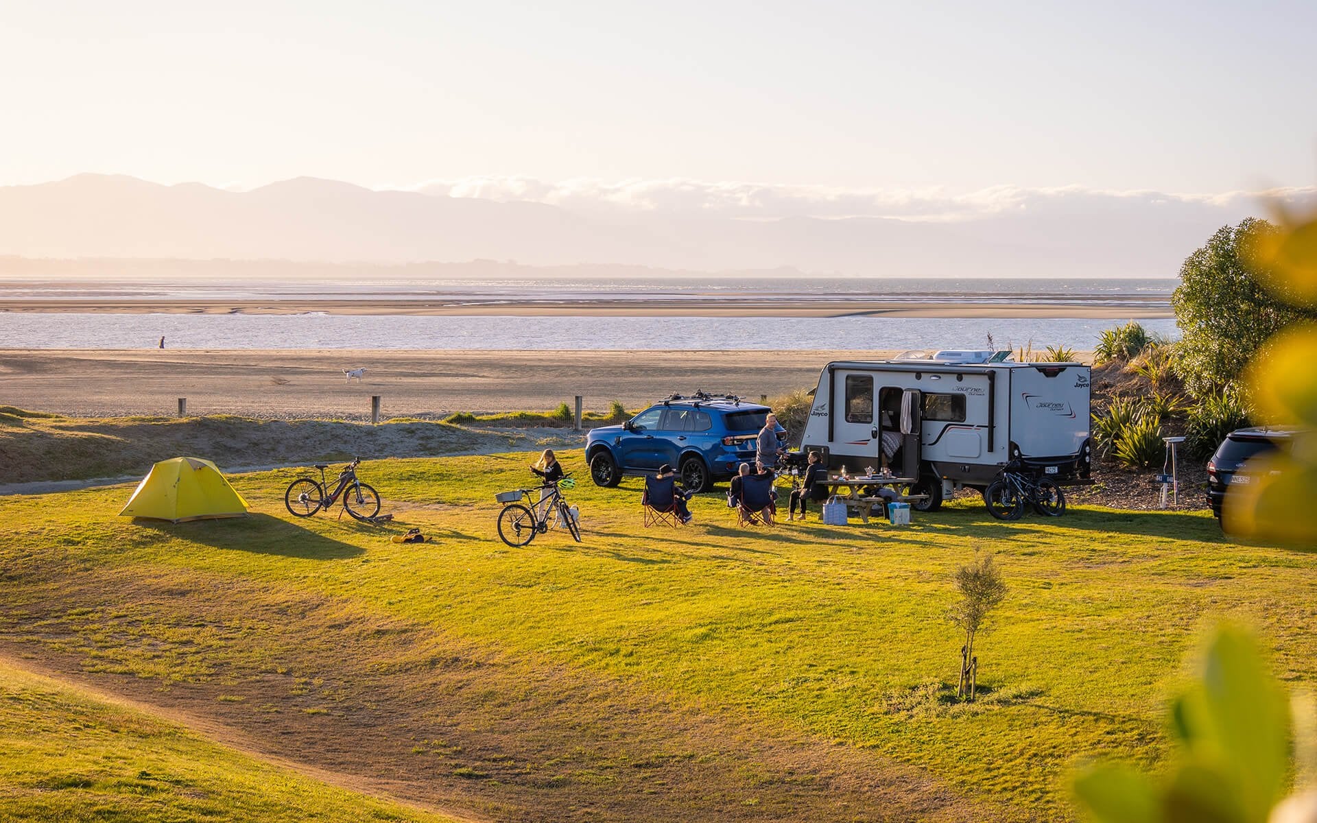 Bikes welcome at the ever-popular Tāhuna Beach Holiday Park.
